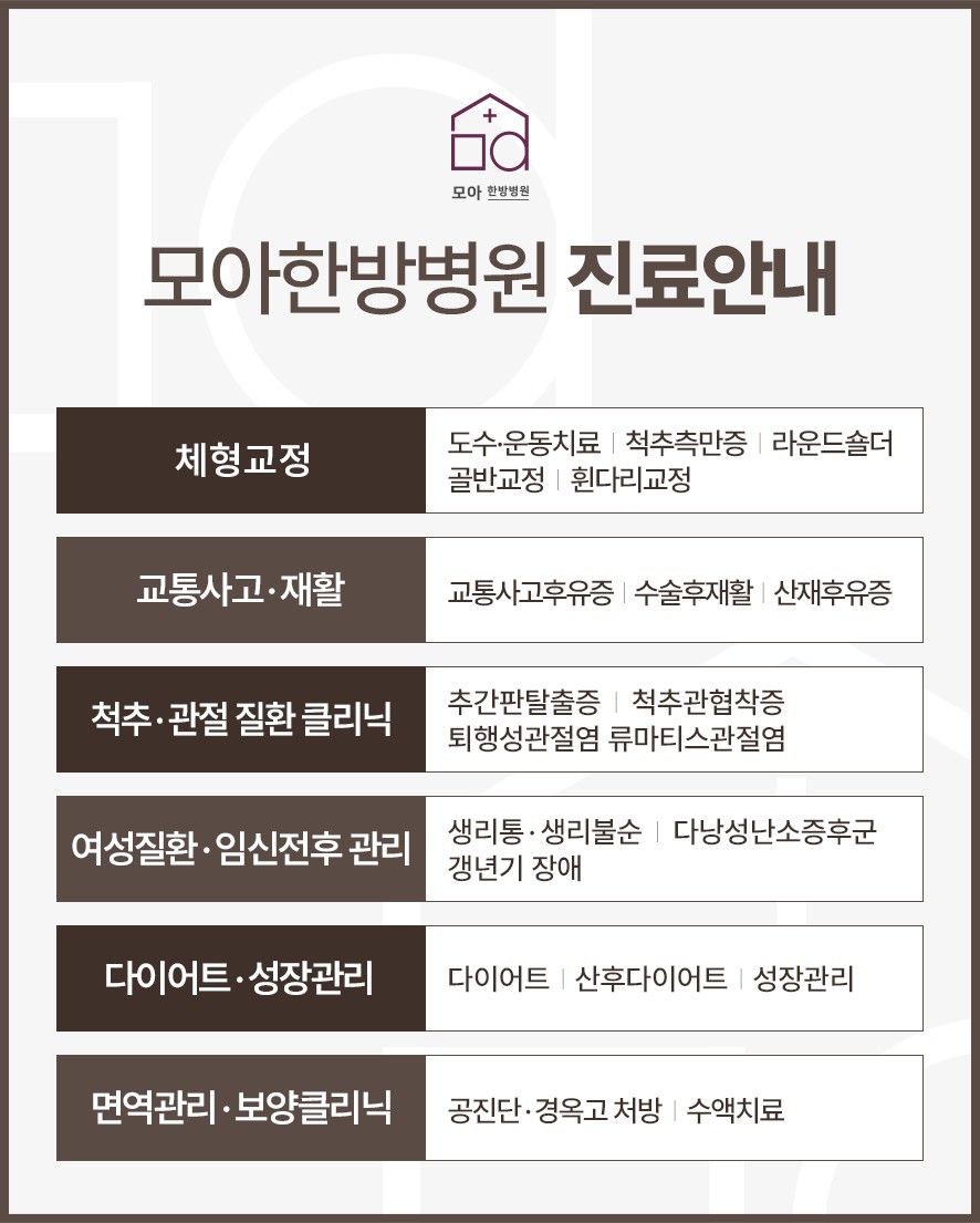 모아한방병원 진료 과목 안내