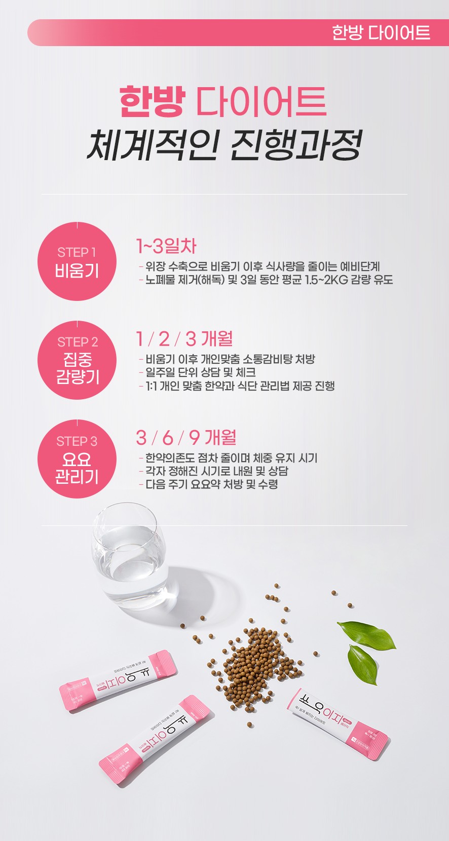 한방 다이어트 과정(비움기(1~3일차)-집중감량기(1,2,3개월)-요요관리기(3,6,9개월)