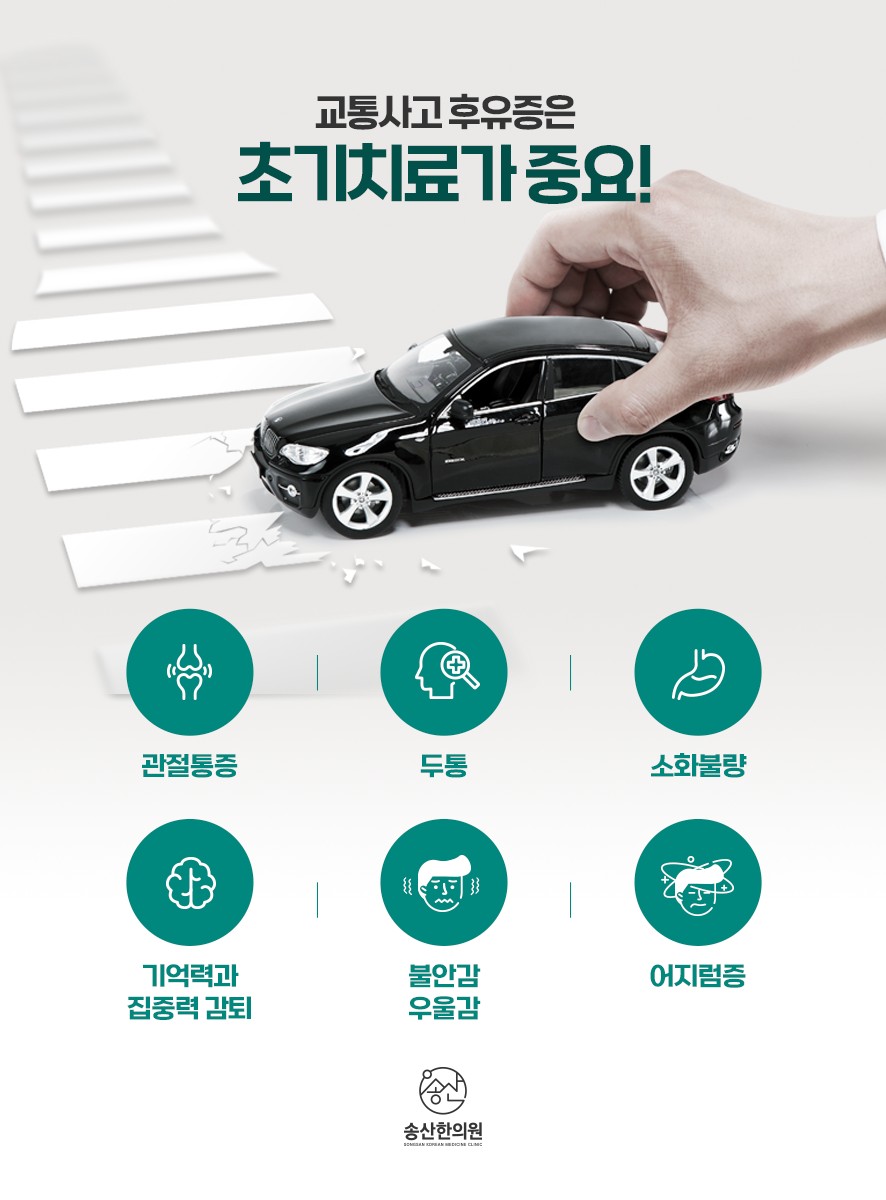 교통사고 후유증의 증상(관절통증,두통, 소화불량, 기억력 및 집중력 감퇴, 불안,우울,어지러움)