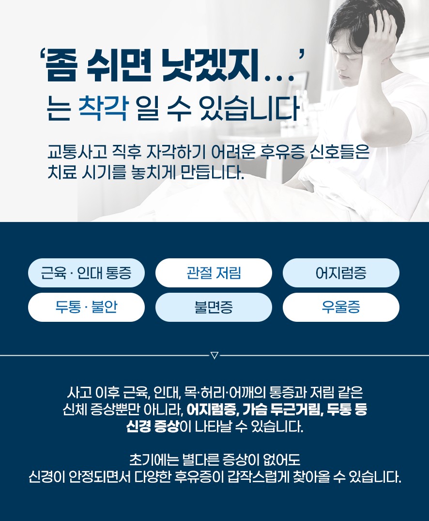 후유증의 신호와 주요 증상(근육·인대통증,관절저림,어지럼증,두통·불안,불면,우울)